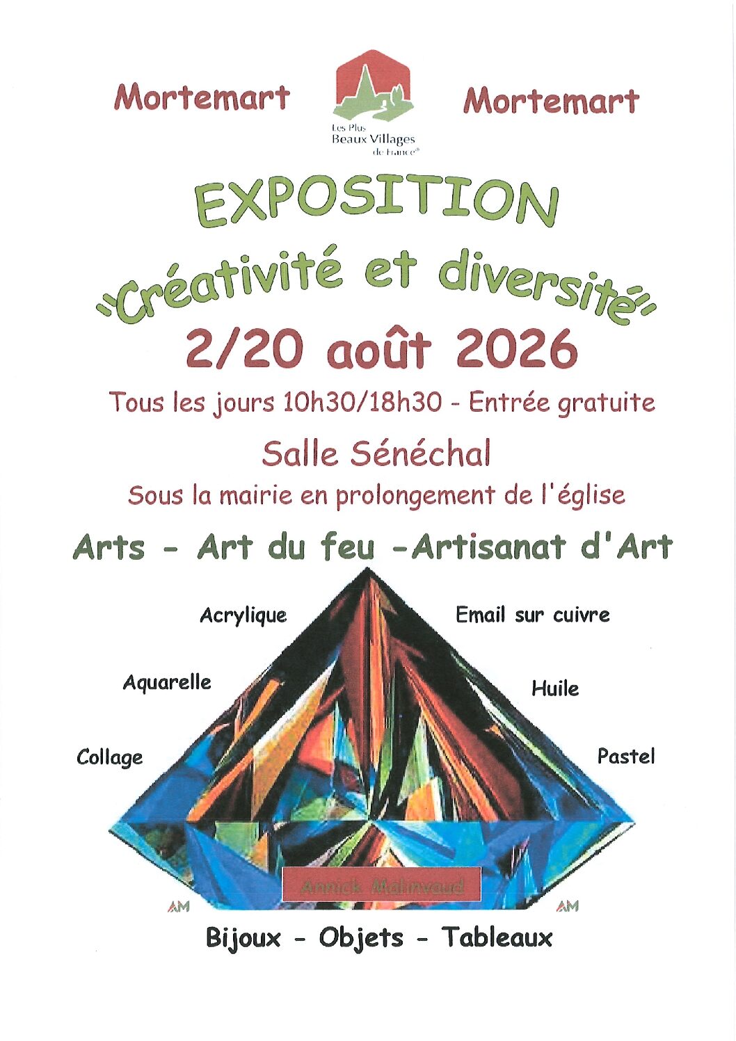 EXPOSITION CREATIVITE ET DIVERSITE DU 2 AU 20 AOUT