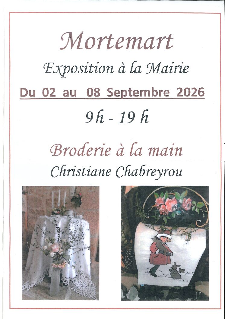 EXPOSITION DE BRODERIE A LA MAIRIE DU 2 AU 8 SEPTEMBRE